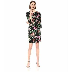 Tommy Hilfiger Black Multi Floral Print Bell Sleeve Shift Dress SZ 4 NWT $99